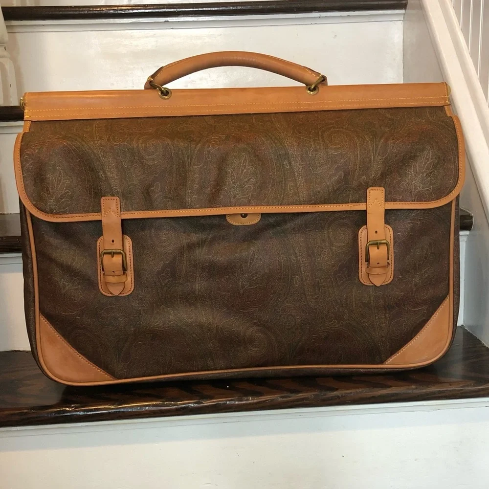 ETRO Milano Red Paisley Coated Canvas Vachetta Double Sides Travel Bag 56cm